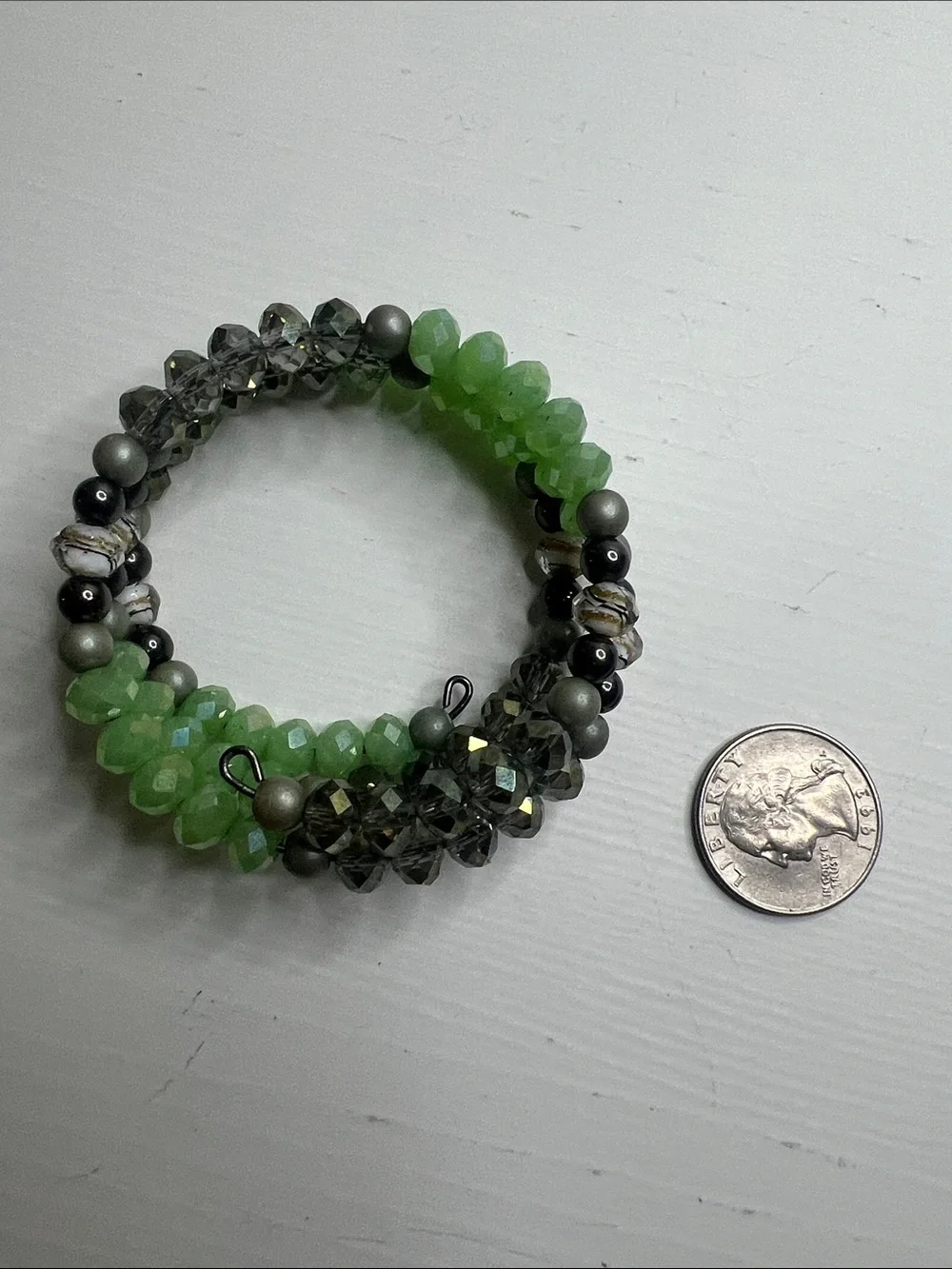 Green Multicolored Beaded Stretch Wrap